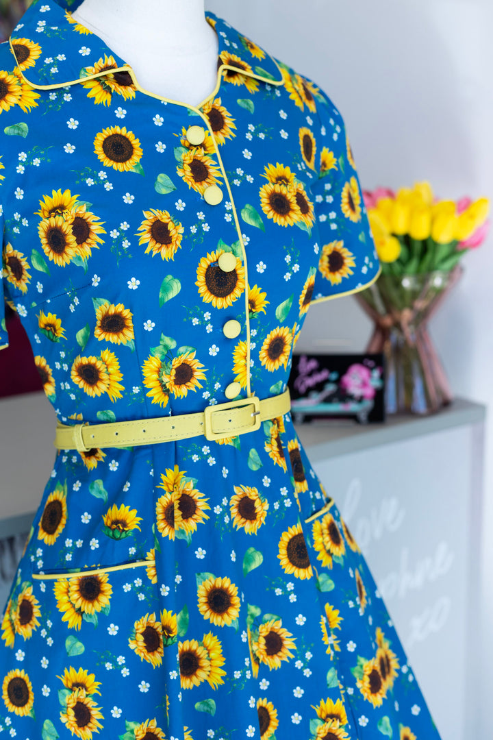 PREORDER - Penelope Blue Sunflower Dress - Expected dispatch date 10th of September