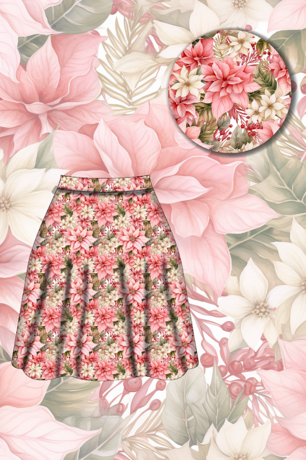 Nellie Skater Skirt - Pink Poinsettia - Preorder for dispatch 28th of October