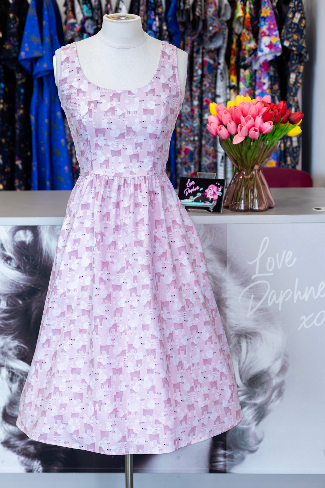 Pink Poodles Fit & Flare Dress