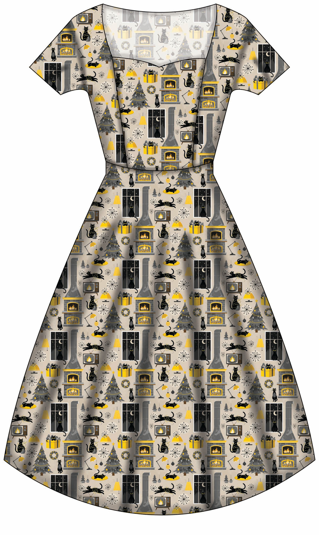 Pixie Sweetheart Dress - Retro Cats Christmas - Preorder for dispatch 28th of October