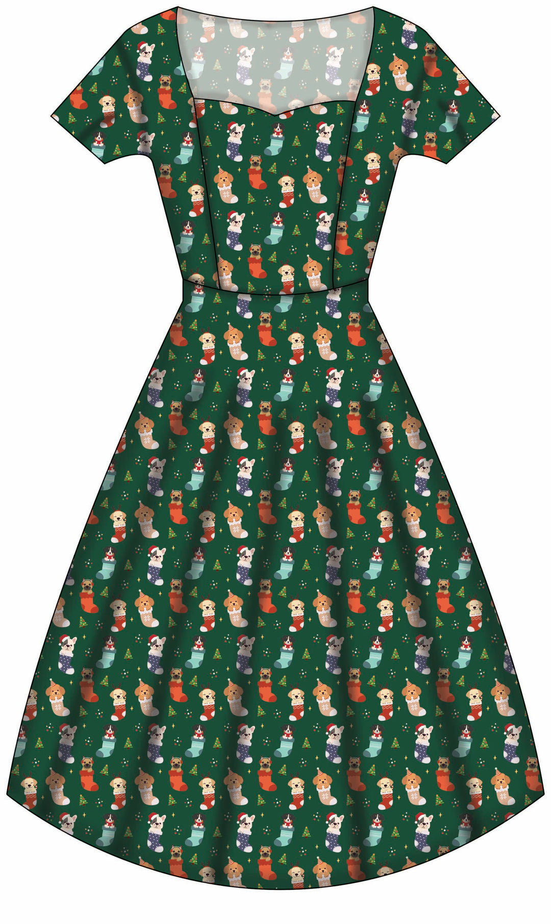 Pixie Sweetheart Dress - Christmas Pups - Preorder for dispatch 28th of October