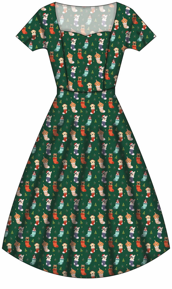Pixie Sweetheart Dress - Christmas Pups - Preorder for dispatch 28th of October