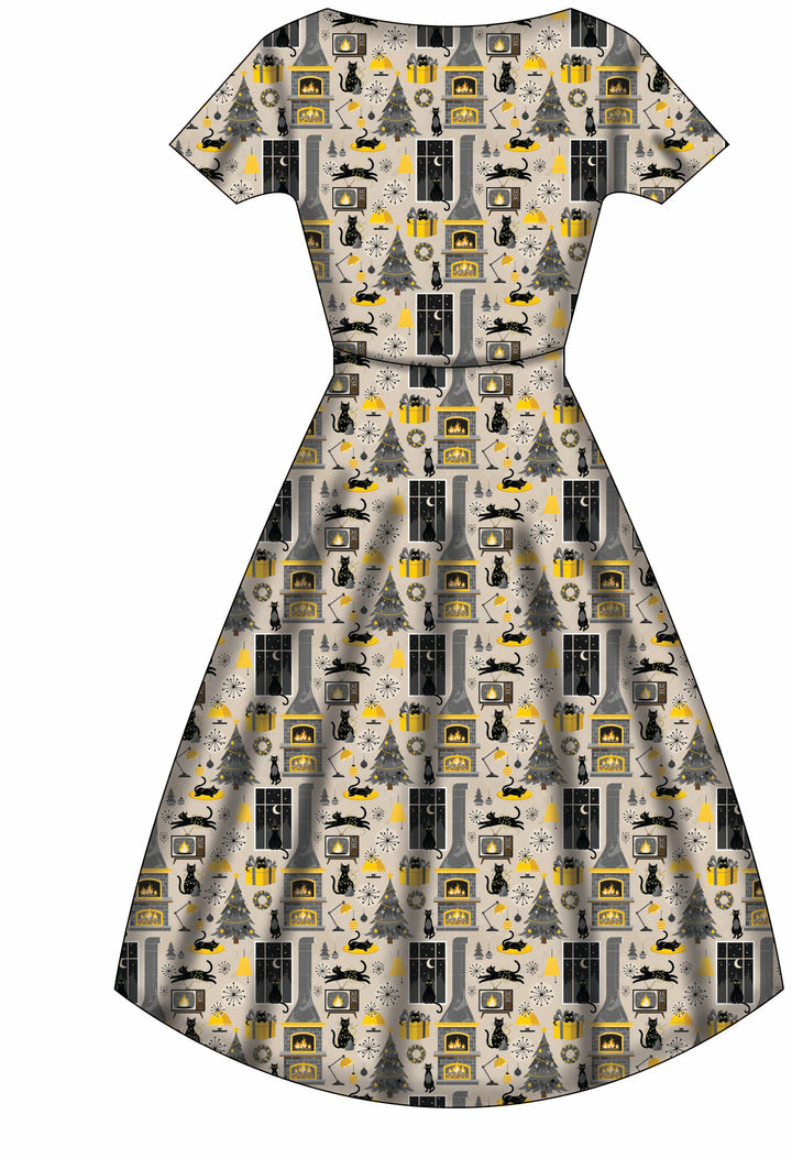 Pixie Sweetheart Dress - Retro Cats Christmas - Preorder for dispatch 28th of October