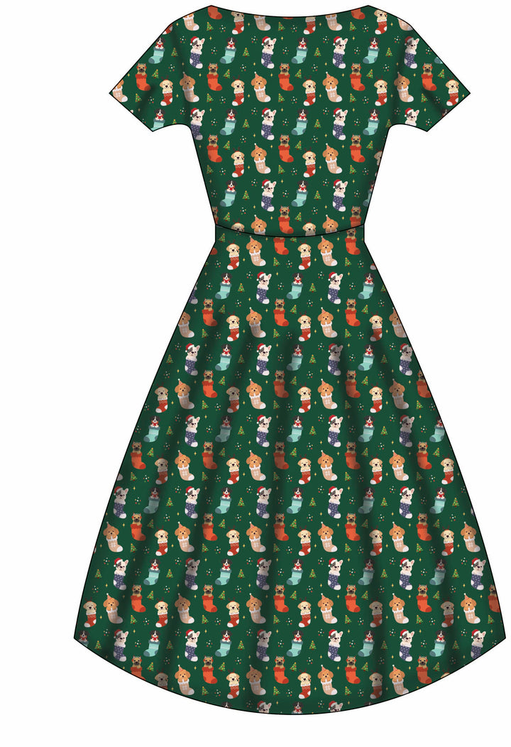 Pixie Sweetheart Dress - Christmas Pups - Preorder for dispatch 28th of October
