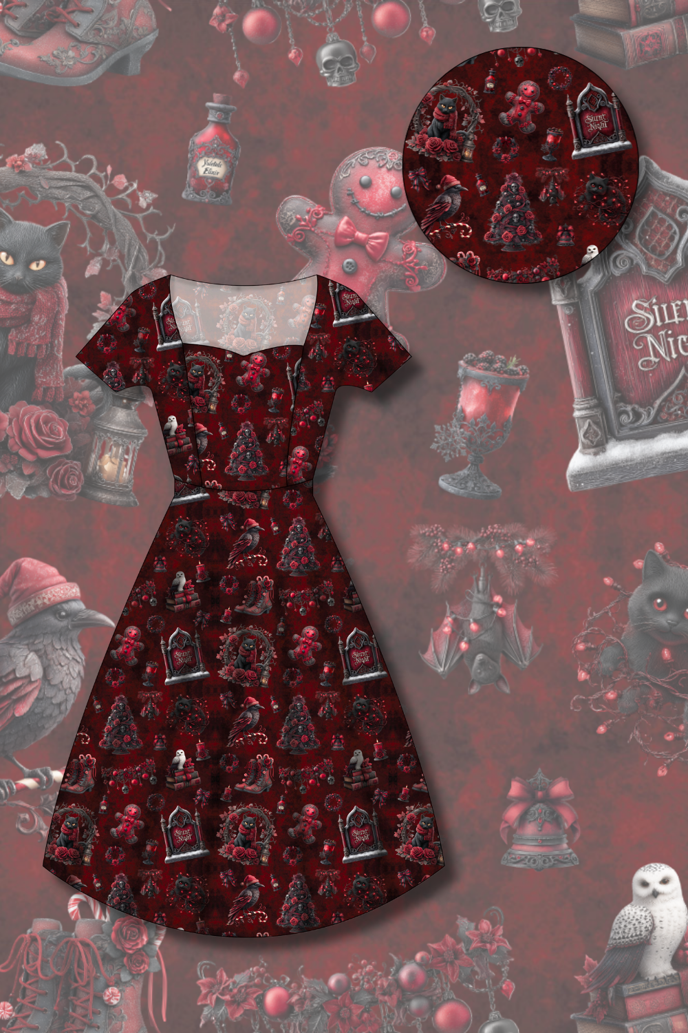 PREORDER - Pixie Swing Dress - Not So Silent Night - Estimated dispatch date 5th of November