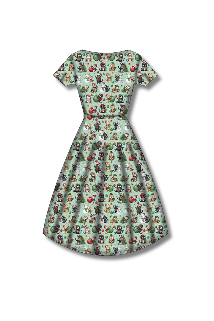 PREORDER - Peggy Swing Dress - Festive Felines - Estimated dispatch date 5th of November