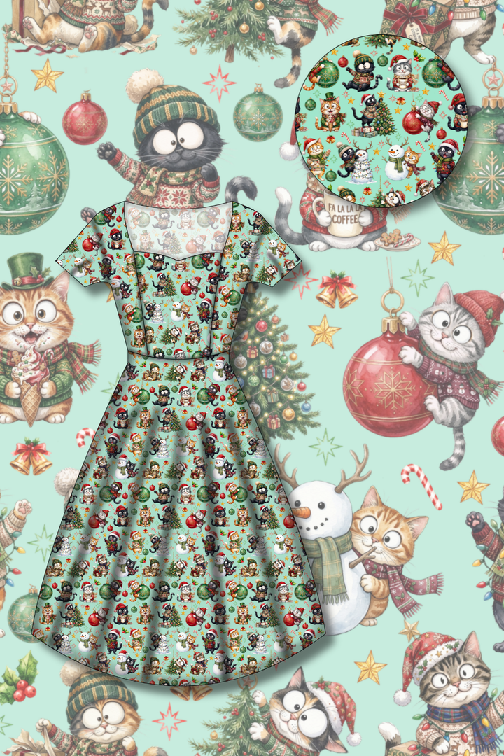 PREORDER - Pixie Swing Dress - Festive Felines - Estimated dispatch date 5th of November