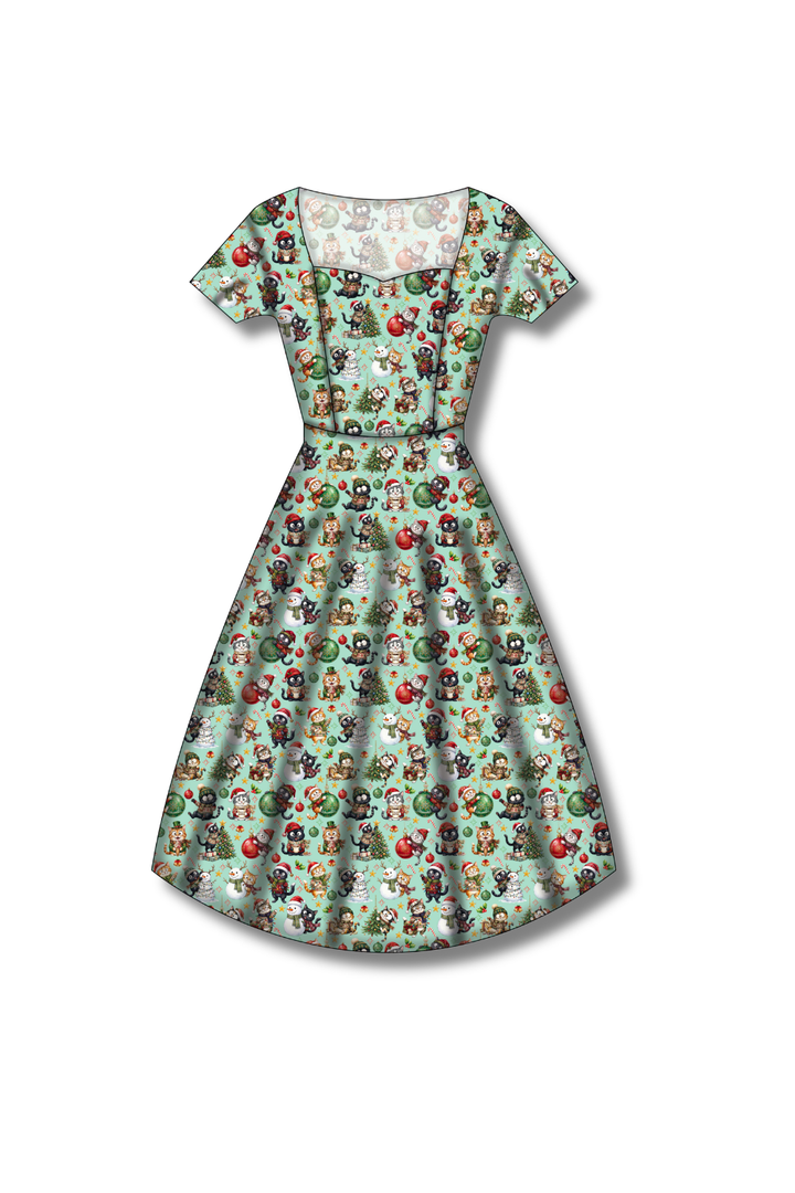PREORDER - Pixie Swing Dress - Festive Felines - Estimated dispatch date 5th of November