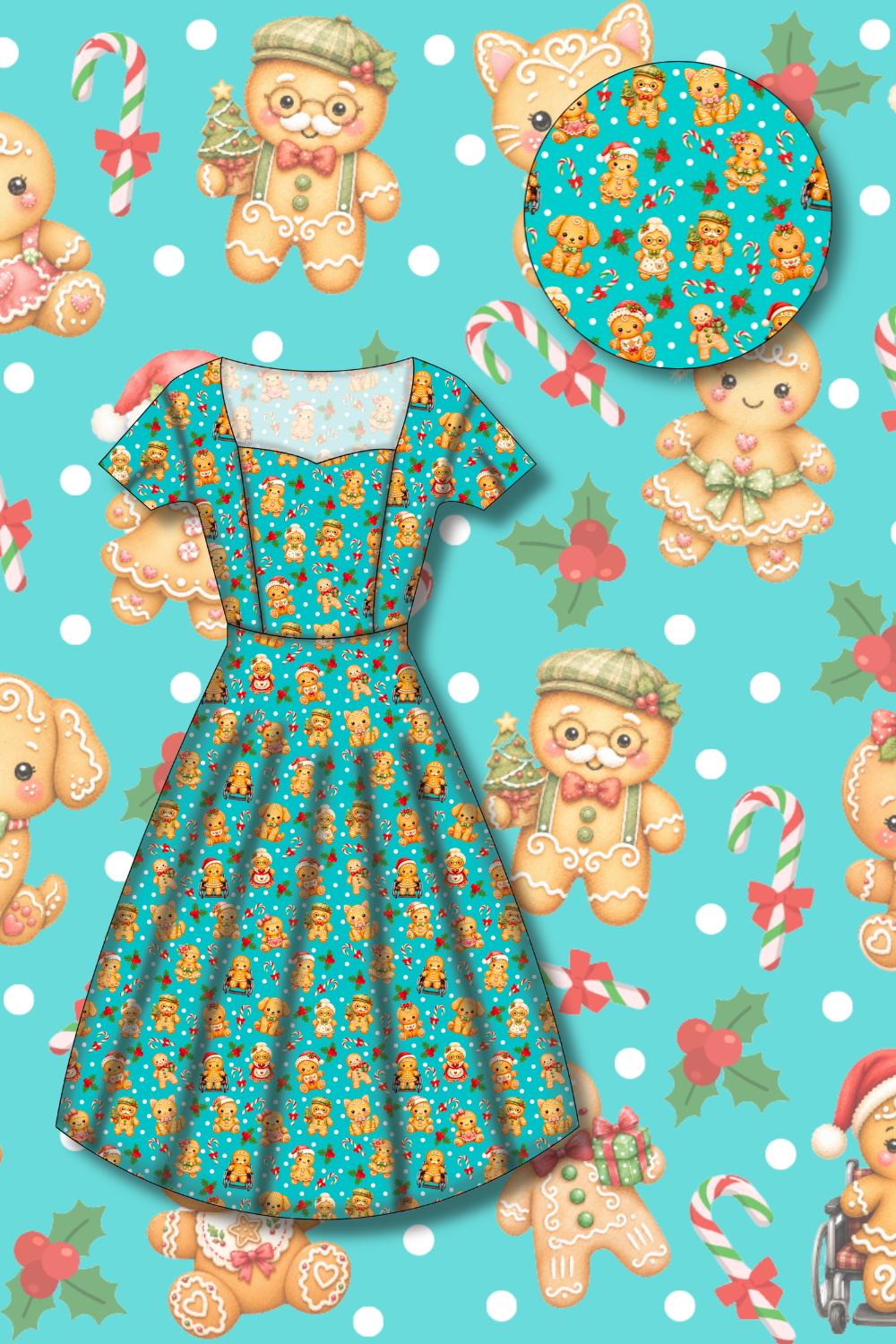 PREORDER - Pixie Swing Dress - Gingerbread Cheer - Estimated dispatch date 5th of November