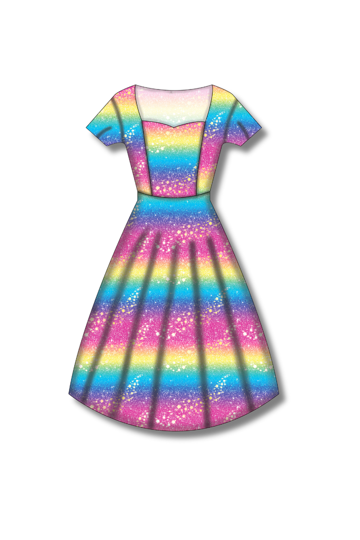 PREORDER - Pixie Swing Dress - Rainbow Christmas - Estimated dispatch date 5th of November