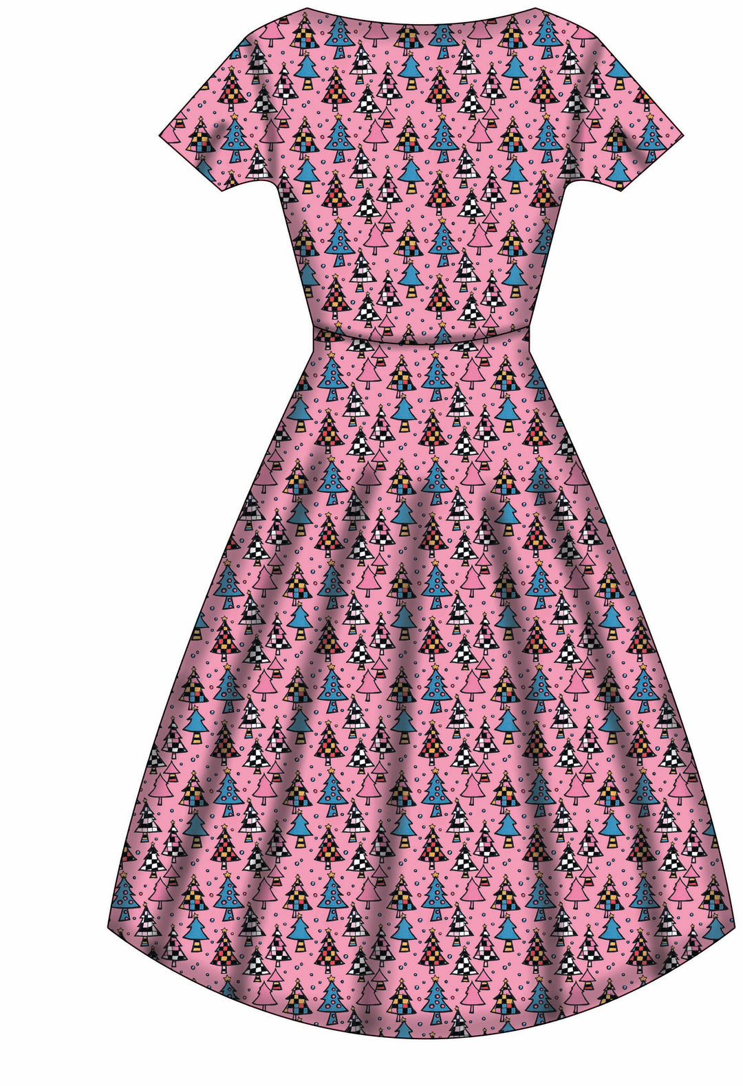 Pixie Sweetheart Dress - Retro Christmas Trees - Preorder for dispatch 28th of October