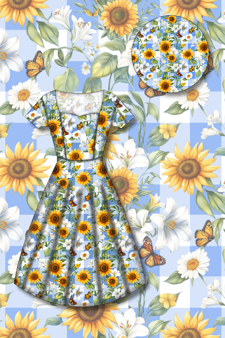 PREORDER - Pixie Sweetheart Dress - Sunflower Blue Gingham - Estimated dispatch date 27th of October