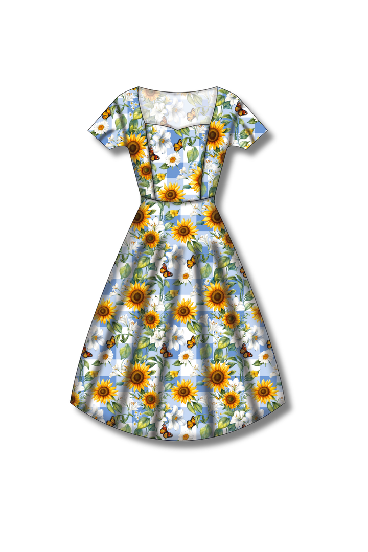 PREORDER - Pixie Sweetheart Dress - Sunflower Blue Gingham - Estimated dispatch date 27th of October