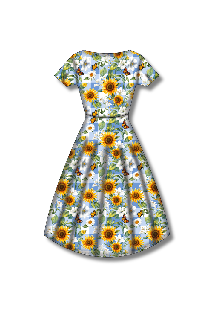 PREORDER - Pixie Sweetheart Dress - Sunflower Blue Gingham - Estimated dispatch date 27th of October