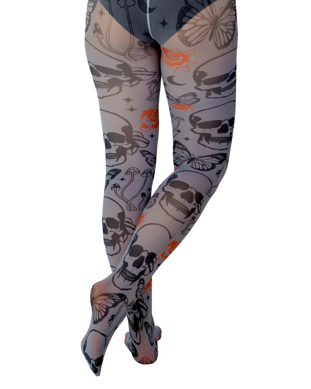 Red Rose Skulls Printed Tights