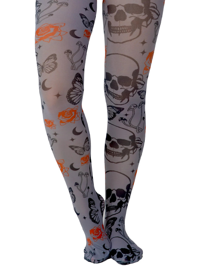 Red Rose Skulls Printed Tights
