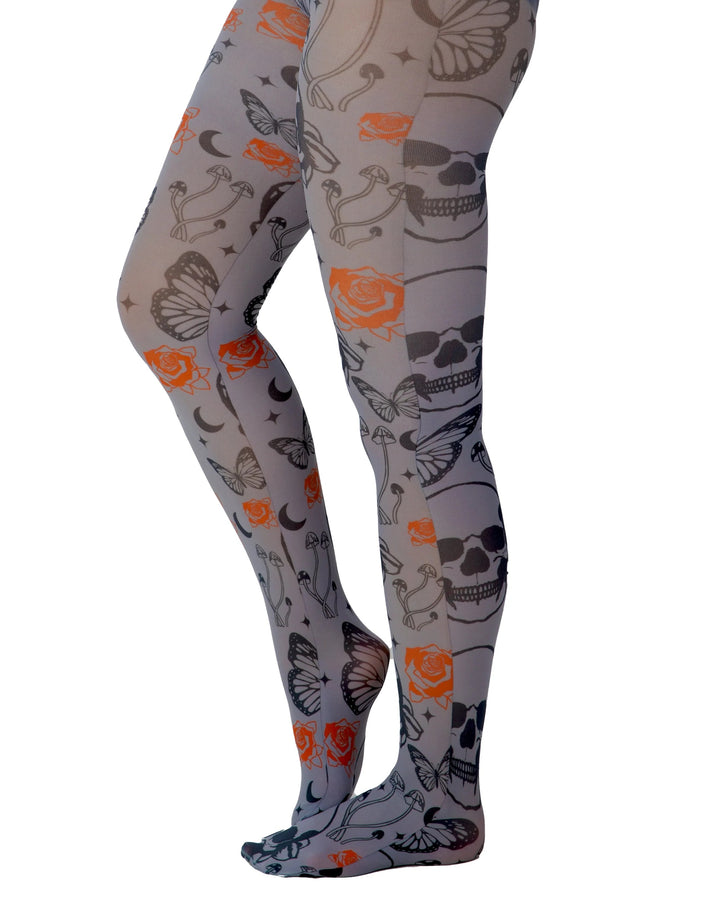 Red Rose Skulls Printed Tights