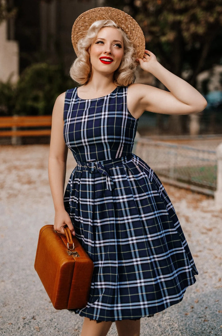 PREORDER - Annie Navy Blue Check Dress - Expected dispatch 22nd October