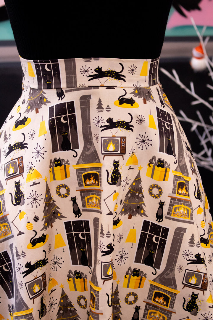 INSTOCK - Nellie Skater Skirt - Retro Cats Christmas
