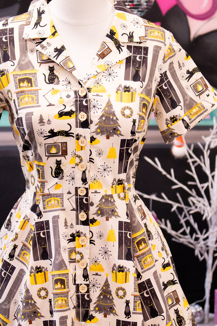 INSTOCK - Peggy Swing Dress - Retro Cats Christmas