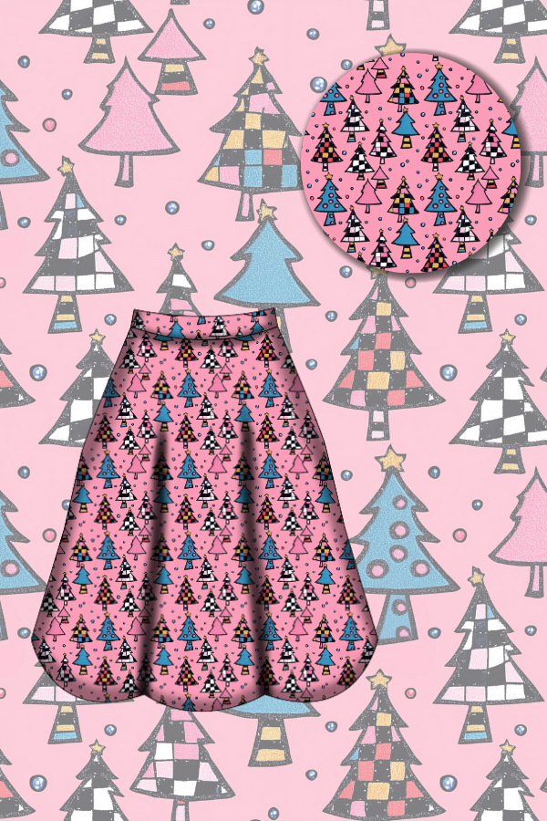 Eden Skirt - Retro Christmas Trees - Preorder for dispatch 28th of October