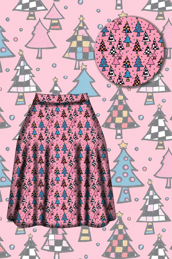 Iris Swing Skirt - Retro Christmas Trees - Preorder for dispatch 28th of October