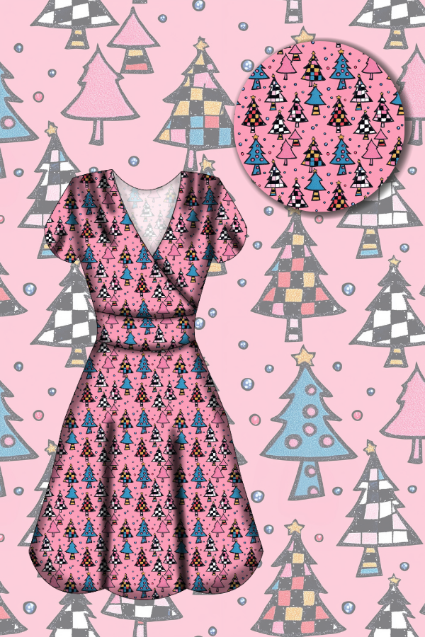 Maeve Swing Dress - Retro Christmas Trees - Preorder for dispatch 28th of October