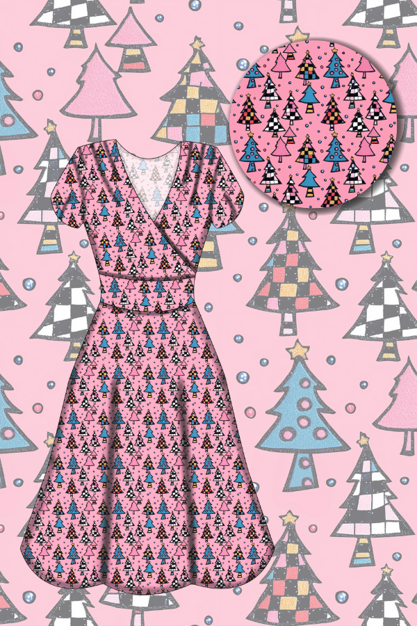Mimi Swing Dress - Retro Christmas Trees - Preorder for dispatch 28th of October