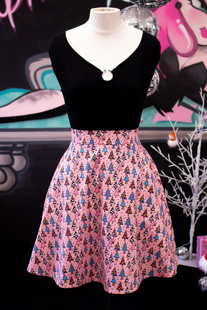 INSTOCK - Nellie Skater Skirt - Retro Christmas Trees