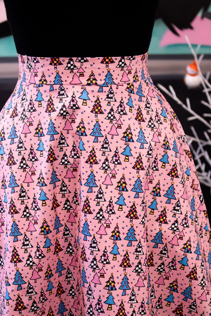 INSTOCK - Nellie Skater Skirt - Retro Christmas Trees