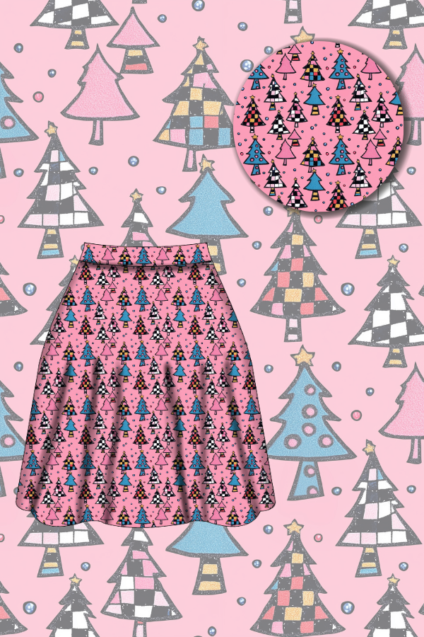 Nellie Skater Skirt - Retro Christmas Trees - Preorder for dispatch 28th of October