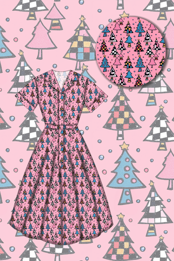 Peggy Swing Dress - Retro Christmas Trees - Preorder for dispatch 28th of October