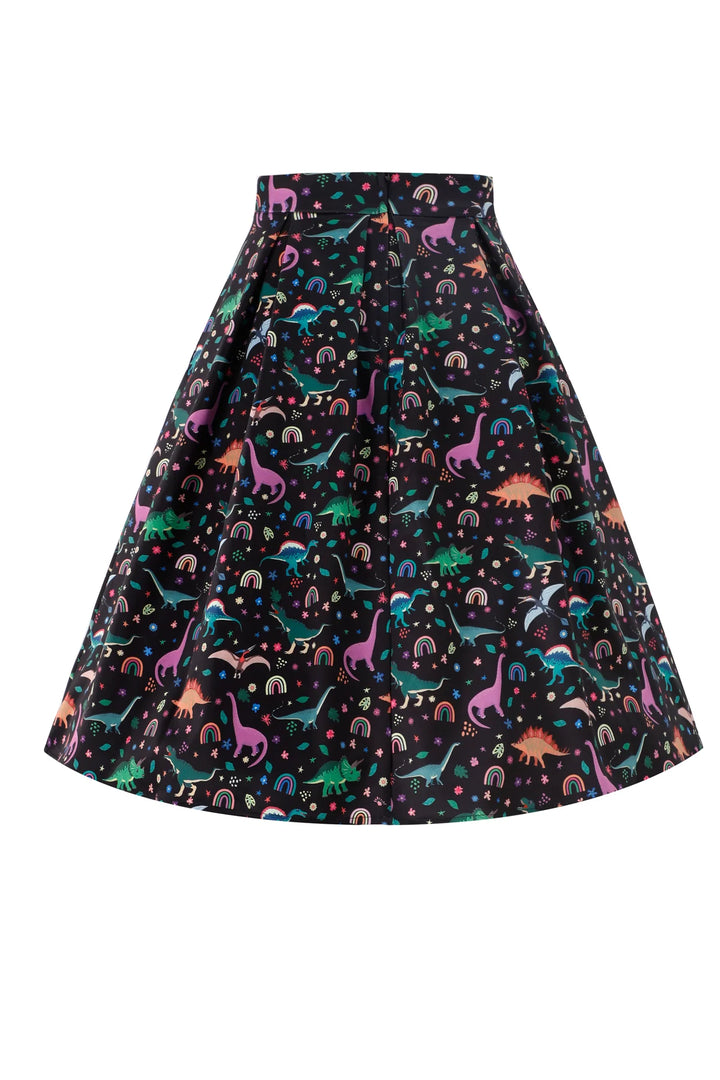 Aisley Rainbow Dinosaur Pleated Midi Skirt - Preorder for dispatch 2nd September
