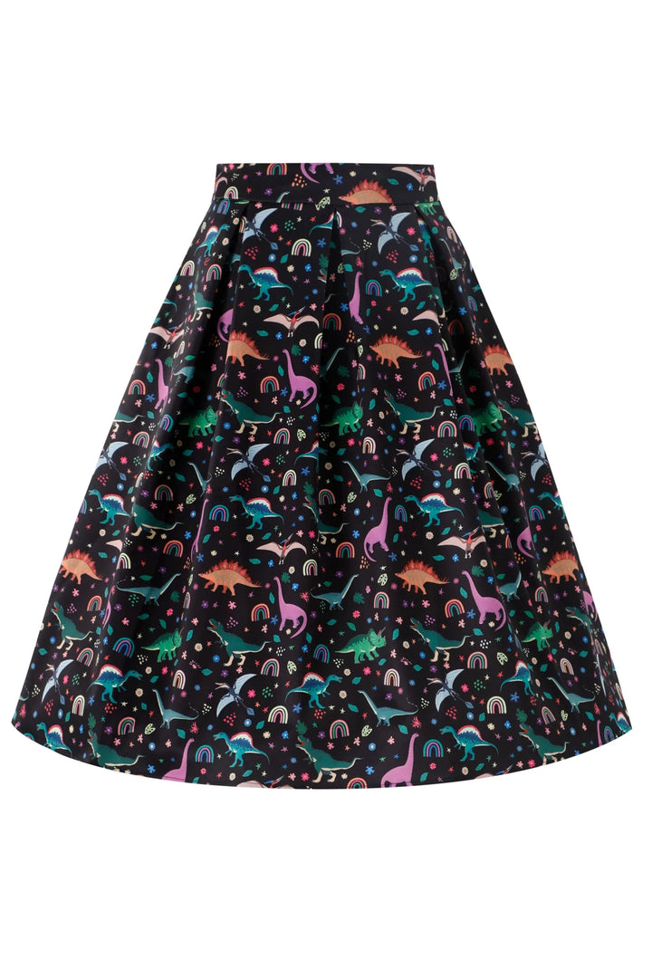 Aisley Rainbow Dinosaur Pleated Midi Skirt - Preorder for dispatch 2nd September