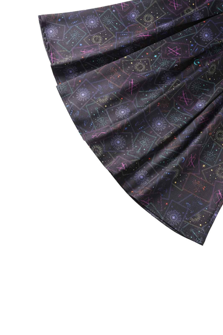PREORDER - Aisley Black Neon Tarot Card Pleated Midi Skirt - Estimated dispatch 28th of November