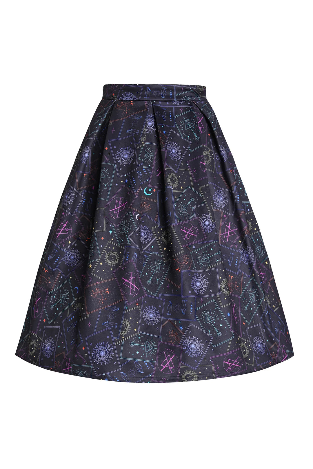 PREORDER - Aisley Black Neon Tarot Card Pleated Midi Skirt - Estimated dispatch 28th of November