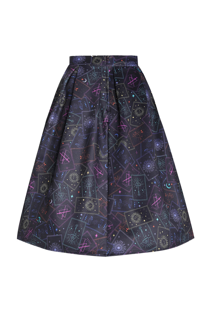 PREORDER - Aisley Black Neon Tarot Card Pleated Midi Skirt - Estimated dispatch 28th of November
