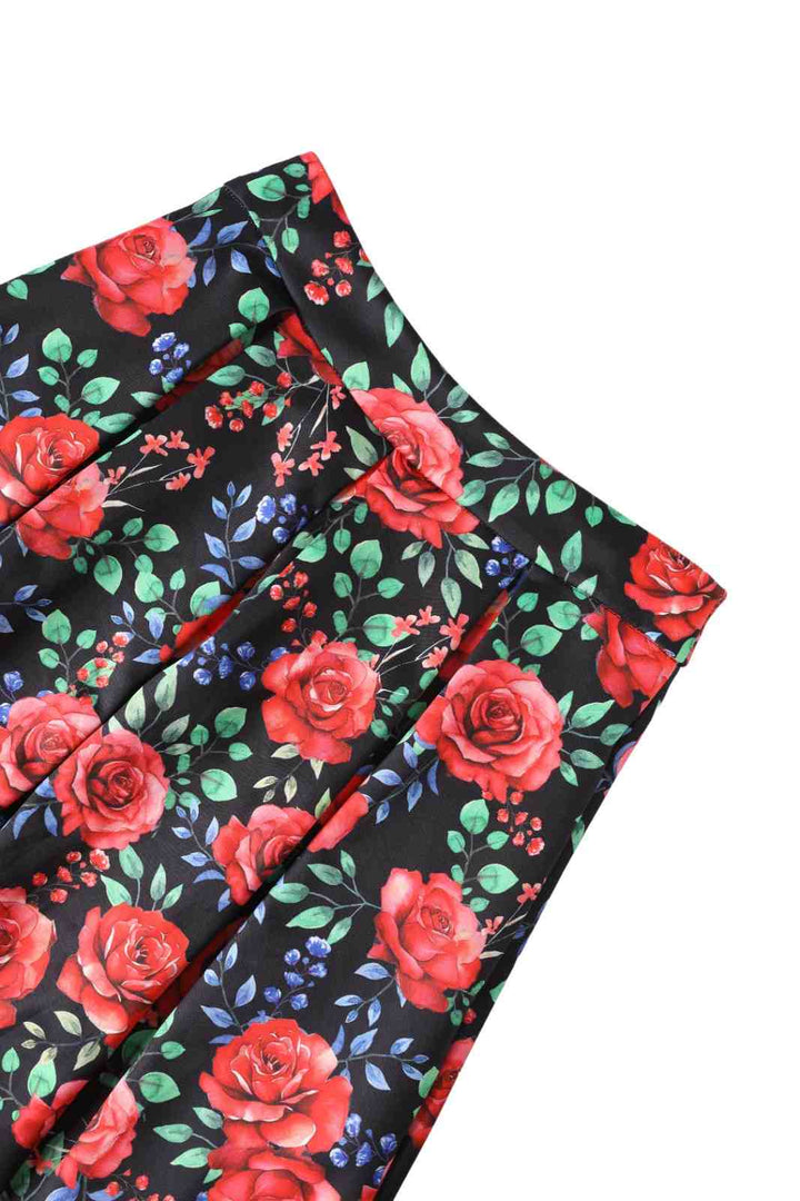 PREORDER - Aisley Red Rose Pleated Midi Skirt - Estimated dispatch 28th of November