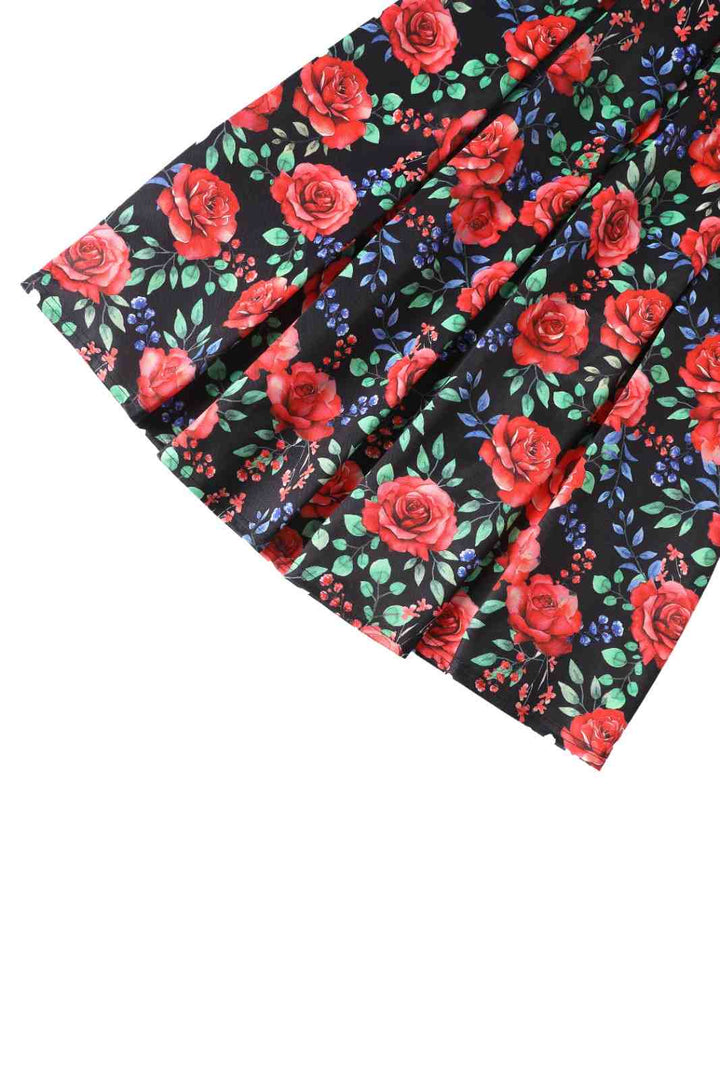 PREORDER - Aisley Red Rose Pleated Midi Skirt - Estimated dispatch 28th of November
