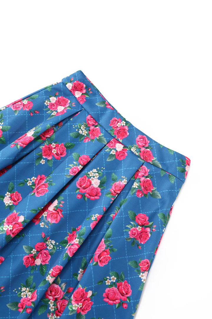 Aisley Blue Rose Pleated Midi Skirt - Preorder for dispatch 2nd September
