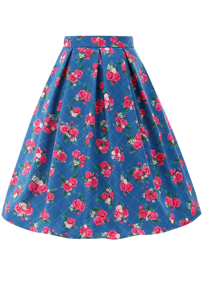 Aisley Blue Rose Pleated Midi Skirt - Preorder for dispatch 2nd September