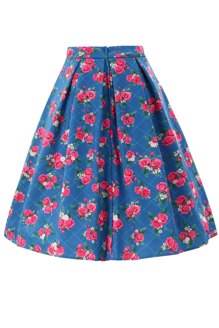 Aisley Blue Rose Pleated Midi Skirt - Preorder for dispatch 2nd September