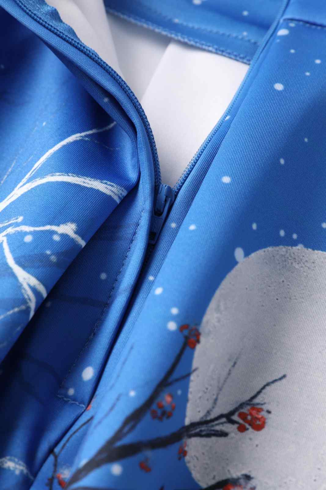 PREORDER - Aisley Blue Reindeer Pleated Midi Skirt - Estimated dispatch 28th of November