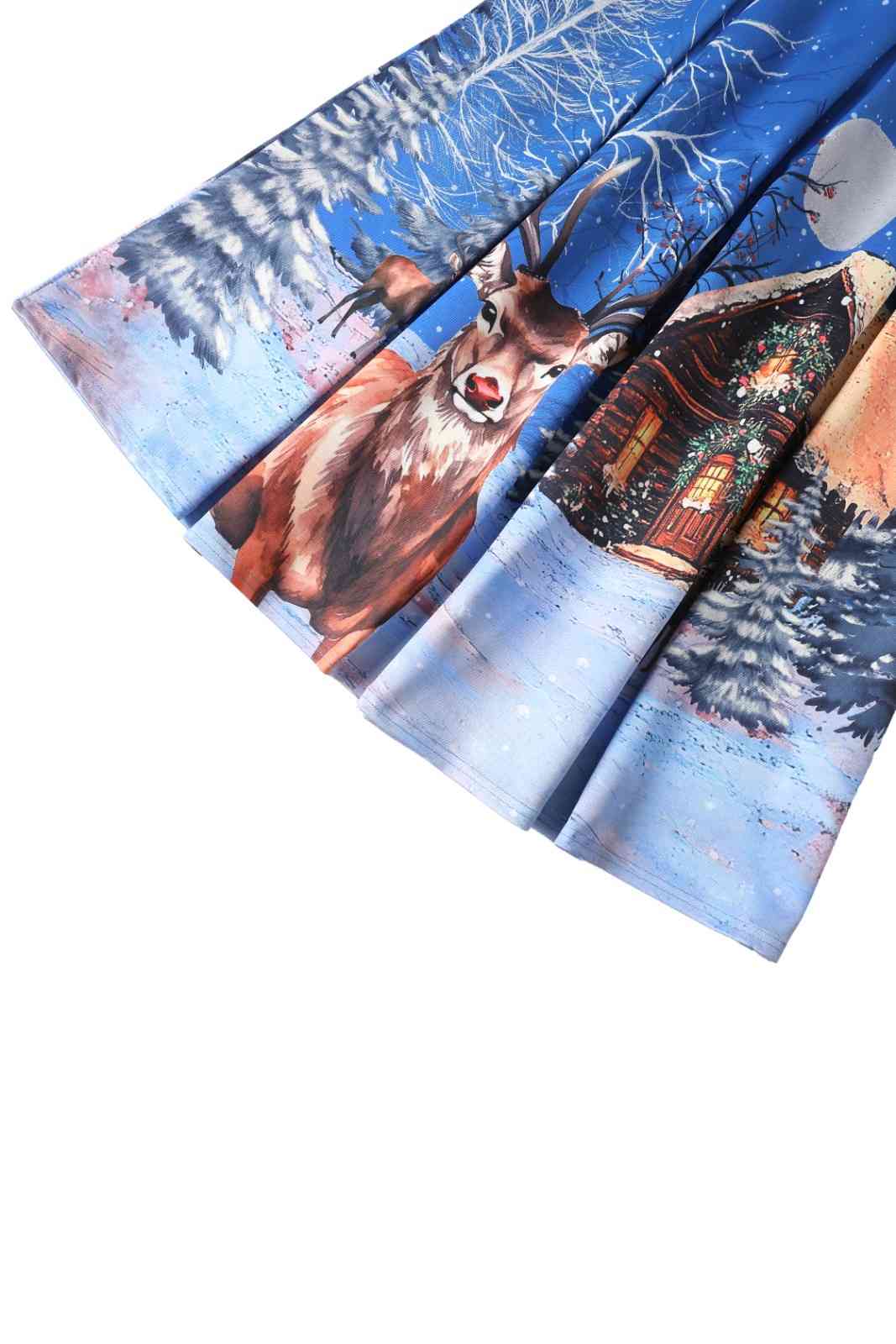 PREORDER - Aisley Blue Reindeer Pleated Midi Skirt - Estimated dispatch 28th of November