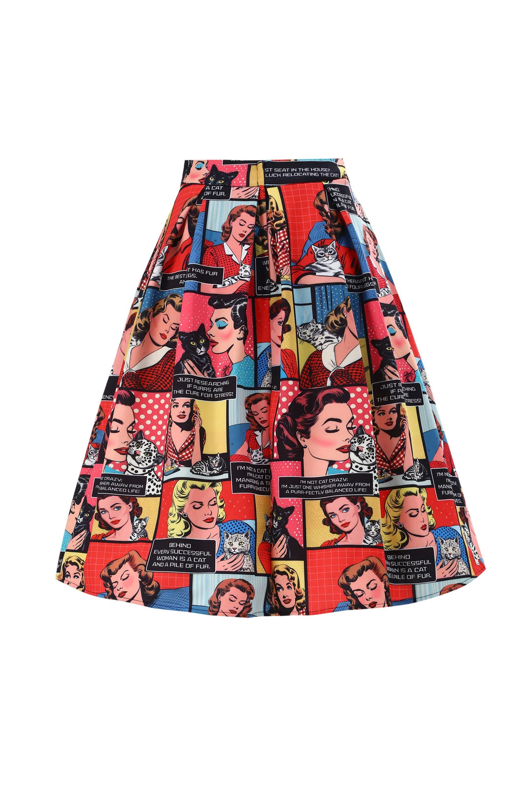 PREORDER - Aisley Cat Comic Strip Pleated Midi Skirt - Estimated dispatch 28th of November