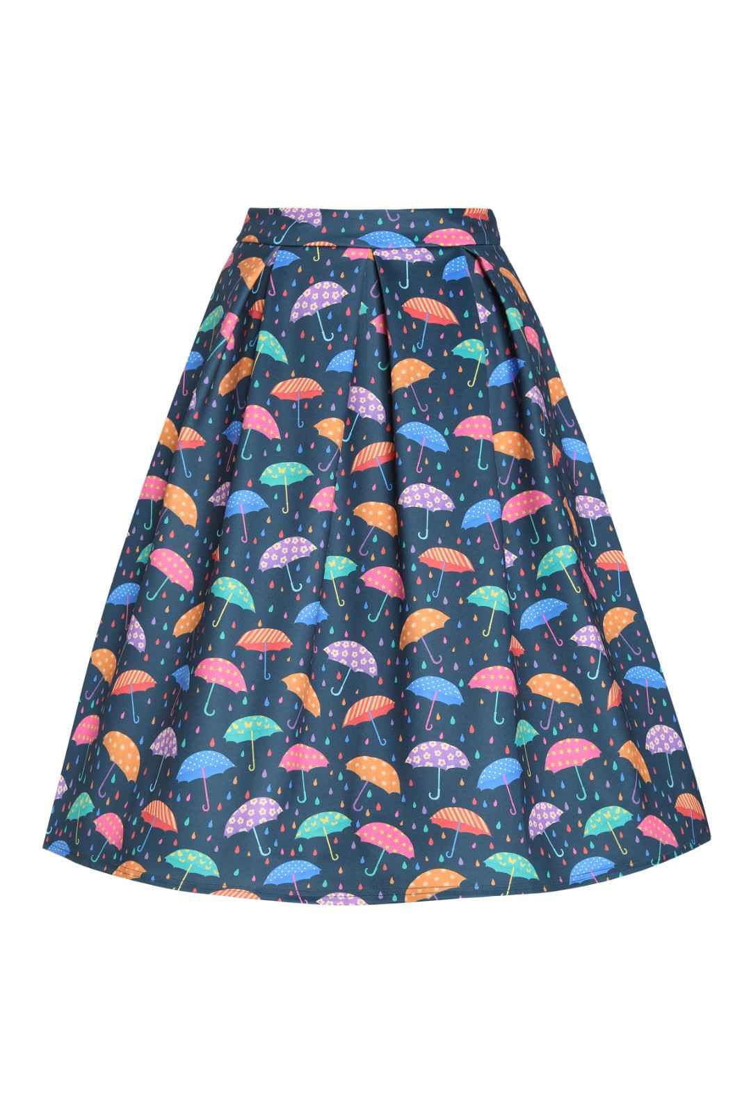 PREORDER - Aisley Dark Blue Umbrella Pleated Midi Skirt - Estimated dispatch 28th of November