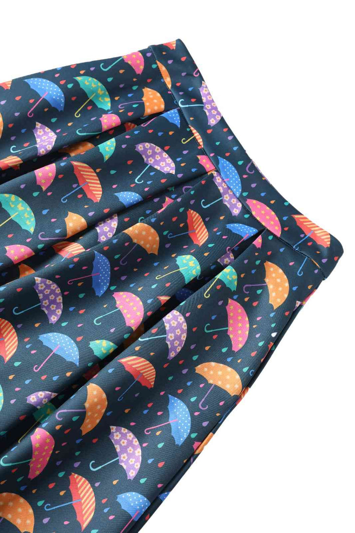 PREORDER - Aisley Dark Blue Umbrella Pleated Midi Skirt - Estimated dispatch 28th of November