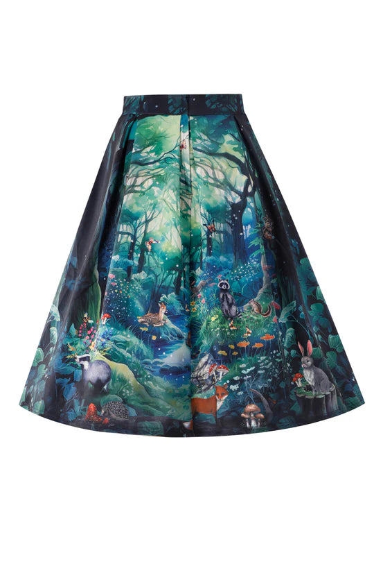 Aisley Woodland Creature Pleated Midi Skirt