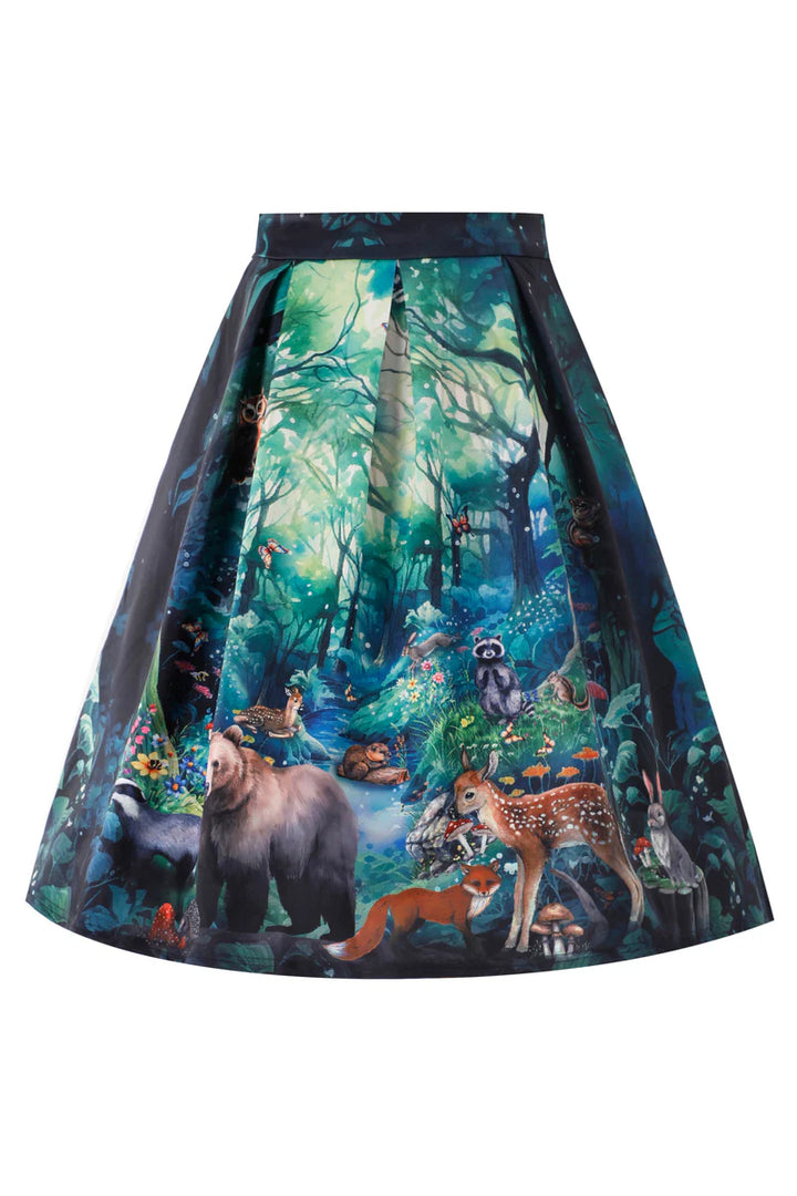 Aisley Woodland Creature Pleated Midi Skirt
