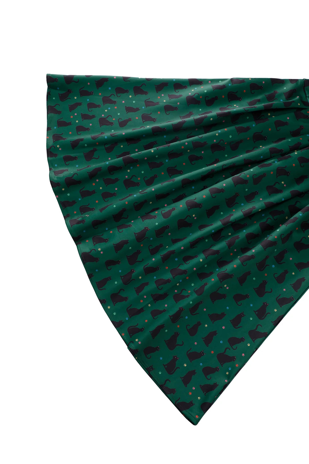 Aisley Black Cat on Green Pleated Midi Skirt